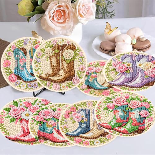8 Pack Diamond Art Coasters, Boots Diamond Painting Coasters - color: Boots Coasters