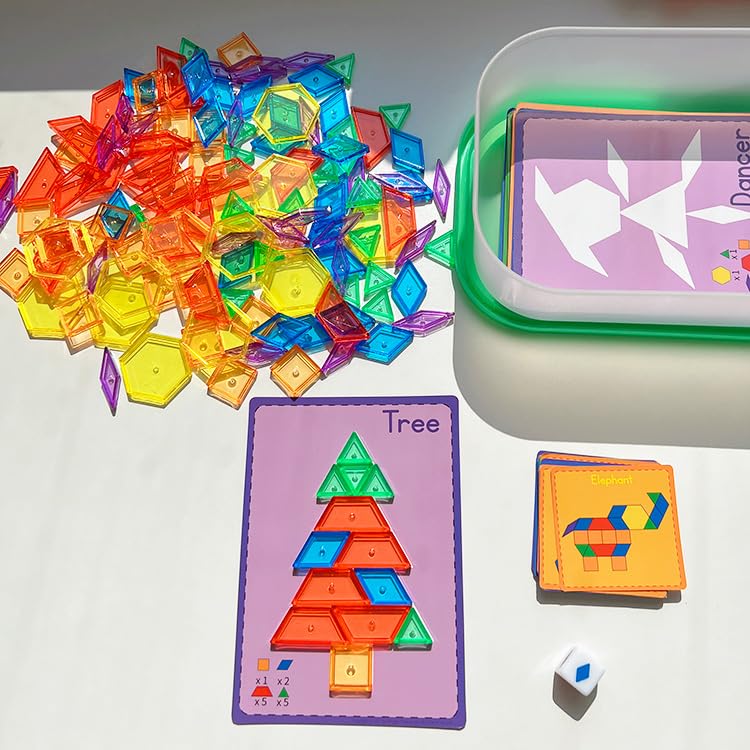 Farm Animal Xrays - 140 Pcs Translucent Pattern Blocks, Sensory Light Table Toy Set for Kids, Artist Tracing Light Box, LED Light Up Sensory Table Toys