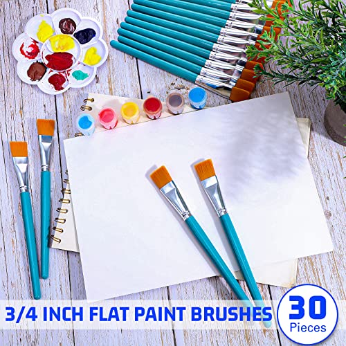 Zonon 30Pcs Paint Brush Bulk Small Flat Tip Acrylic Oil Brush, 3/4'', Blue - size: 3/4''