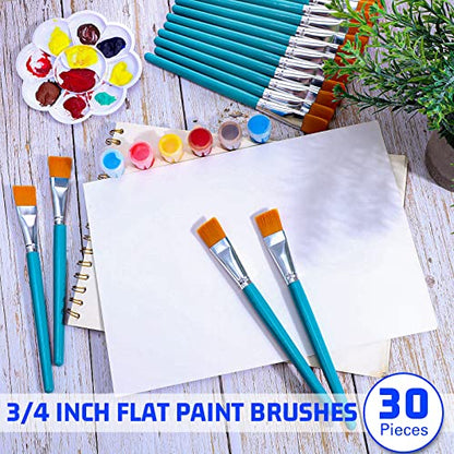 Zonon 30Pcs Paint Brush Bulk Small Flat Tip Acrylic Oil Brush, 3/4'', Blue - size: 3/4''