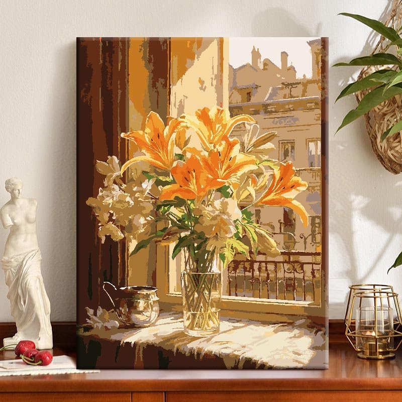 ZRIZQ Flowers Paint by Numbers Kit for Adults Beginner,City Scape,16x20 - color: 16"X20"Rolled Canvas-Floral