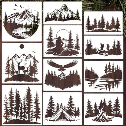Mountain Tree Stencils for Painting Forest Animal Stencils for Wood Burning - style: Mountain
