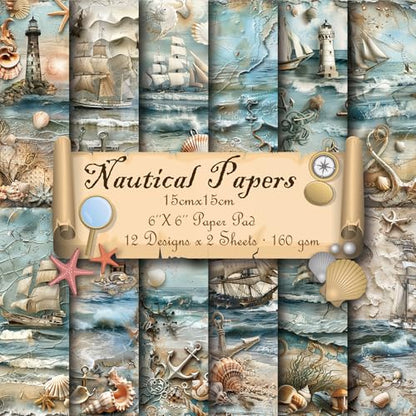 6x6" Cardstock Single Sided Scrapbooking,Craft Decorative Scrap Book Paper - color: 24sheets-Nautical Paper