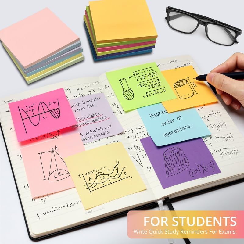 Taja 12 Pads Sticky Notes, 3 x 3 Inches, 12 Pastel Colors, 50 Sheets/Pad