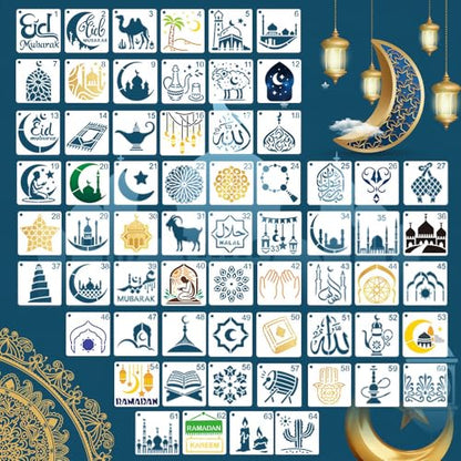 64 Pcs Ramadan Stencils for Painting, Mini Lantern Moon Designs 3 Inch - color: Ramadan