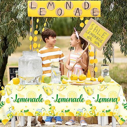 3Pcs Lemonade Table Cloth-Yellow Lemon Theme Disposable Plastic Table Covers Fruit Summer Lemonade Stand Decoration Lemon Rectangular Tablecloth - color: Lemonade