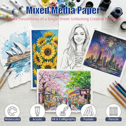 ANSSDO 60 Sheets Deckled Edge Watercolor Paper 4x6 Inch Cold Press - size: 4 x 6