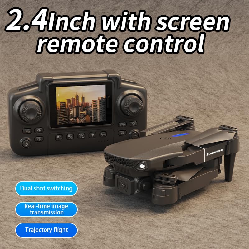 E88 Nova 2.4Inch Screen Remote Control Drone with 5G HD Real-Time Transmission, Foldable Quadcopter with 360° Roll, Barometric Altitude Hold, Dual Camera Switching, Trajectory Flight, Long Battery Life, Ideal for Beginners and Adults
