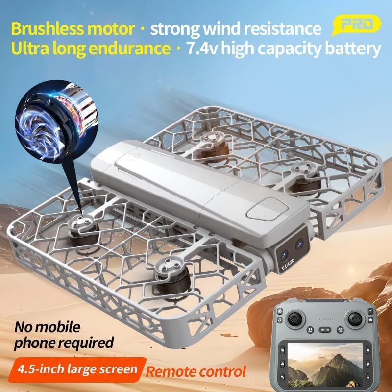 Drone with Camera, Foldable Full Propeller Guard Indoor Drones for Adults - color: Grey + 2 batteries