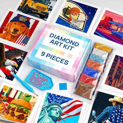 LuwoArte 9 Pack American Diamond Art Kits for Adults Beginners - color: USA