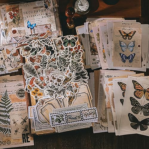 Retro Scrapbook Supplies Kit, 200 Mixed Natural Color Paper and Stickers
