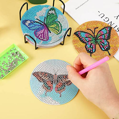UPINS 8Pcs Butterfly Diamond Art Painting Coasters for Drinks - color: Butterfly Multicolor