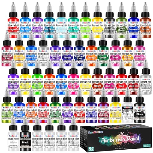 FansArriche Airbrush Paint, 48 Colors (1 fl oz) with 4 Thinner & 2 Primer