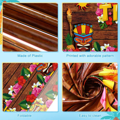 Frienda 3 Pcs Tiki Tablecloth Luau Table Cover Hawaiian Decor, Retro Style - style: Retro