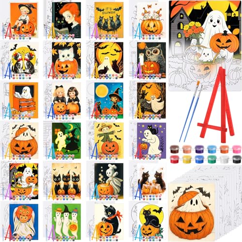 Blosssound 24 Set Halloween Pre Drawn Canvas 5x7'' with Easel - style: Halloween