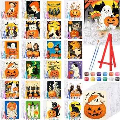 Blosssound 24 Set Halloween Pre Drawn Canvas 5x7'' with Easel - style: Halloween