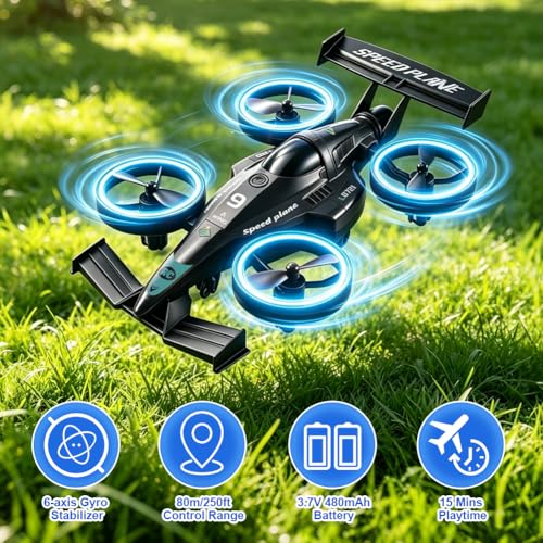 RC Flying Drift Car & Stunt Drone Remote Control Airplane Car Toys for Kids - color: Black