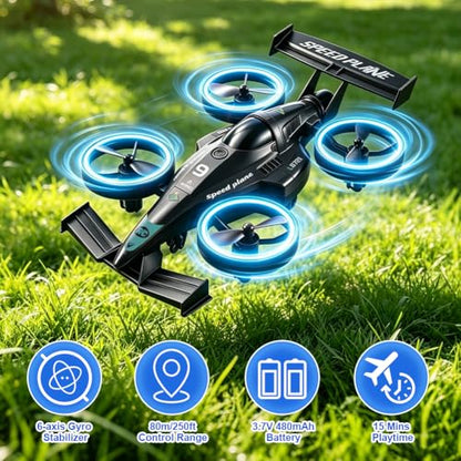 RC Flying Drift Car & Stunt Drone Remote Control Airplane Car Toys for Kids - color: Black