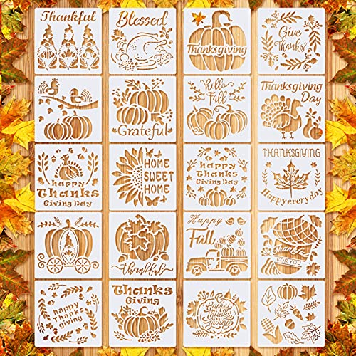 Gersoniel 20 Pcs Fall Thanksgiving Stencils Pumpkin for Crafts Reusable