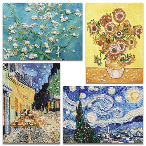 Muzagroo Art Pearl Art Kits for Adults DIY Pearl Painting Kit Wall Art 4PCS - color: 20-Pearl Van Gogh
