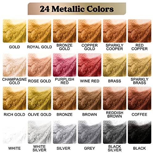 LET'S RESIN Metallic Alcohol Ink Set-24 Colors Metal Pigment Each 0.35oz