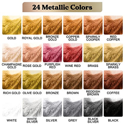 LET'S RESIN Metallic Alcohol Ink Set-24 Colors Metal Pigment Each 0.35oz