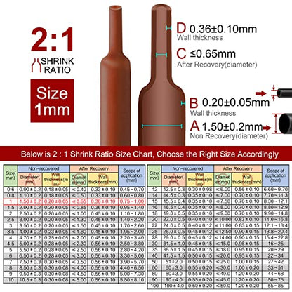 Chanzon 2:1 Ratio - 80Ft Roll - 1/24" (1mm) Heat Shrink Tubing Brown - color: Brown, size: 1mm (1/24") - 80FT