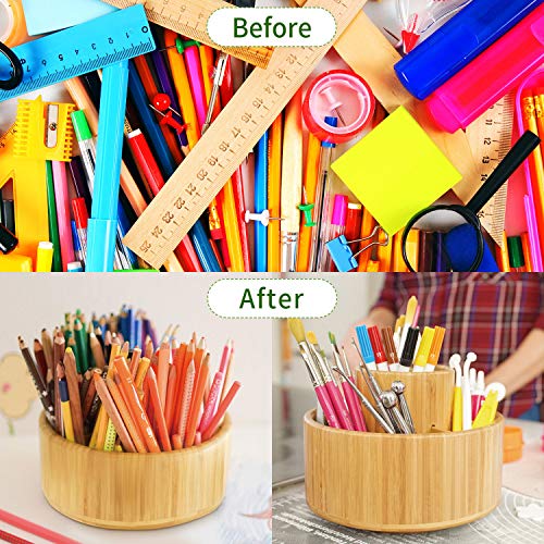 Utoplike Bamboo Rotating Art Supply Desk Organizer, Pencil Holder Desktop - size: Medium