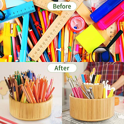 Utoplike Bamboo Rotating Art Supply Desk Organizer, Pencil Holder Desktop - size: Medium