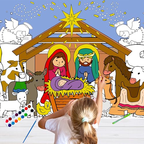 Giant Nativity Scene Coloring Poster, 30x72 Inch - color: Colorful