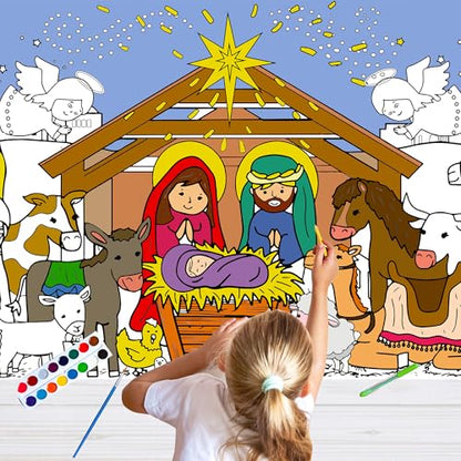 Giant Nativity Scene Coloring Poster, 30x72 Inch - color: Colorful