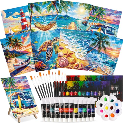 Cholemy 36 Pcs Paint and Sip Kit Gift for Adults 8''x10'',Seaside Scenery - style: Seaside Scenery
