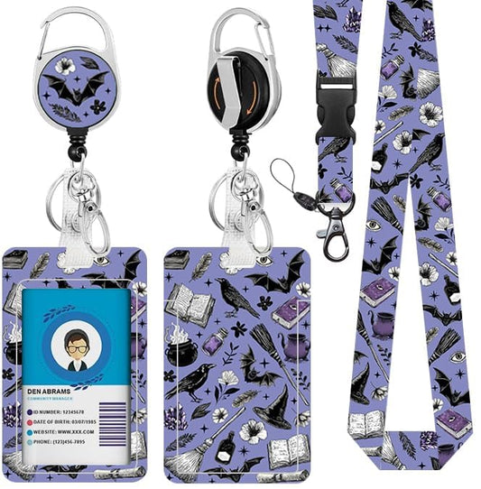 Halloween Lanyards for ID Badge, Bat Purple ID Badge Holder - color: Bat-purple