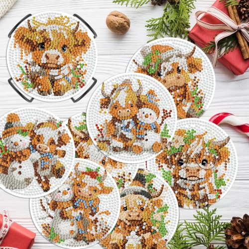 8 Pcs Christmas Diamond Art Coasters for Adults 4X4IN - color: Cow
