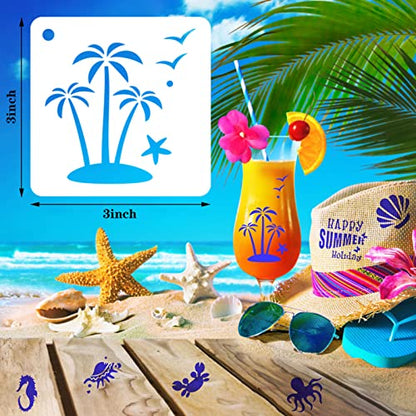 Augshy 56 Pack Summer Stencils for Painting, 3 Inch Beach Crafts Template - style: Hawaii