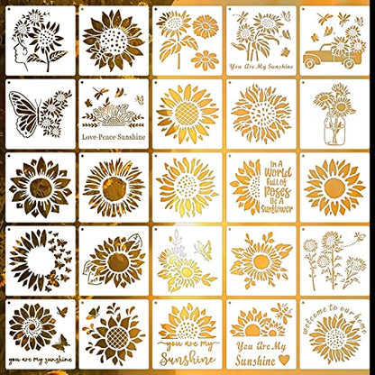 6 Inch Sunflower Stencils Reusable Flower Stencils for Painting on Wood, 25 Pieces Floral Stencil DIY Craft Template for Painting on Furniture, Canvas, Wall, Home Decor(Sunflower) - style: Sunflower