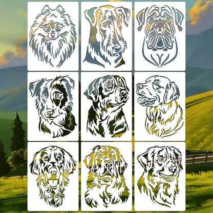 Dog Animal Stencils for Crafts Reusable 9Pcs Stencils(5.9X7.8 Inch) - color: Dog