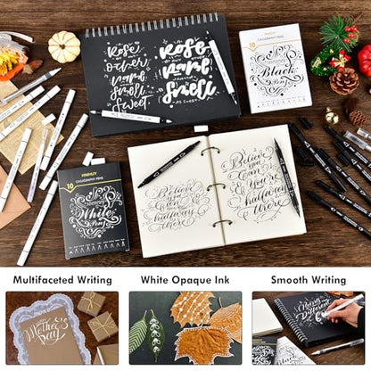 Dual Tip White Acrylic Calligraphy Pens, Hand Lettering Pen - color: White