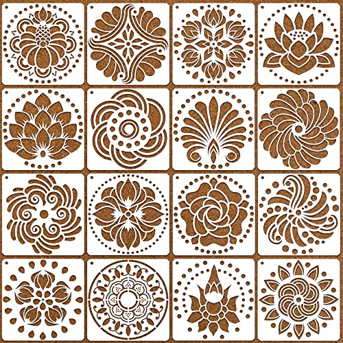 16 Pack Mandala Stencils for Dot Painting on Wood & Canvas - 6x6