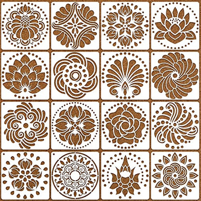 16 Pack Mandala Stencils for Dot Painting on Wood & Canvas - 6x6