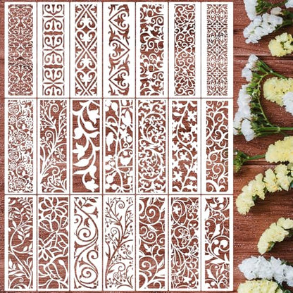 Floral Stencils for Crafts Reusable Border Stencils for Painting 12"x 4" - style: Floral 02