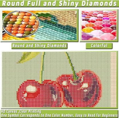 Pink Fruit Diamond Art Kits for Adults Cherry Diamond Painting Kit Beginner - color: DP04922, size: Round Drill