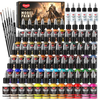 Smallbudi 60 Colors Model Paint Set 20ml/0.6oz Miniatures Acrylic Paint Set - color: 60 Colors with 6 Thinner