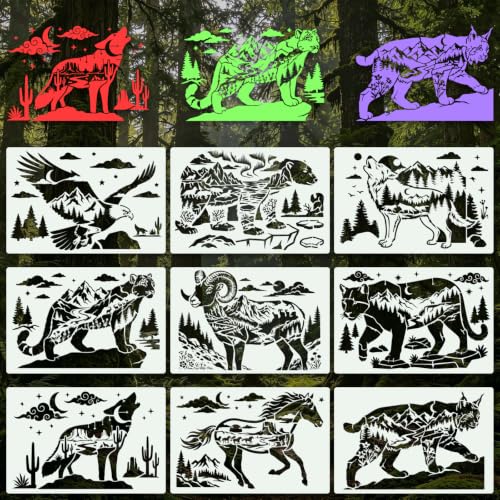 Animal Stencils for Crafts Reusable 9Pcs Stencils(11.8X7.8 Inch) - color: Animal 2