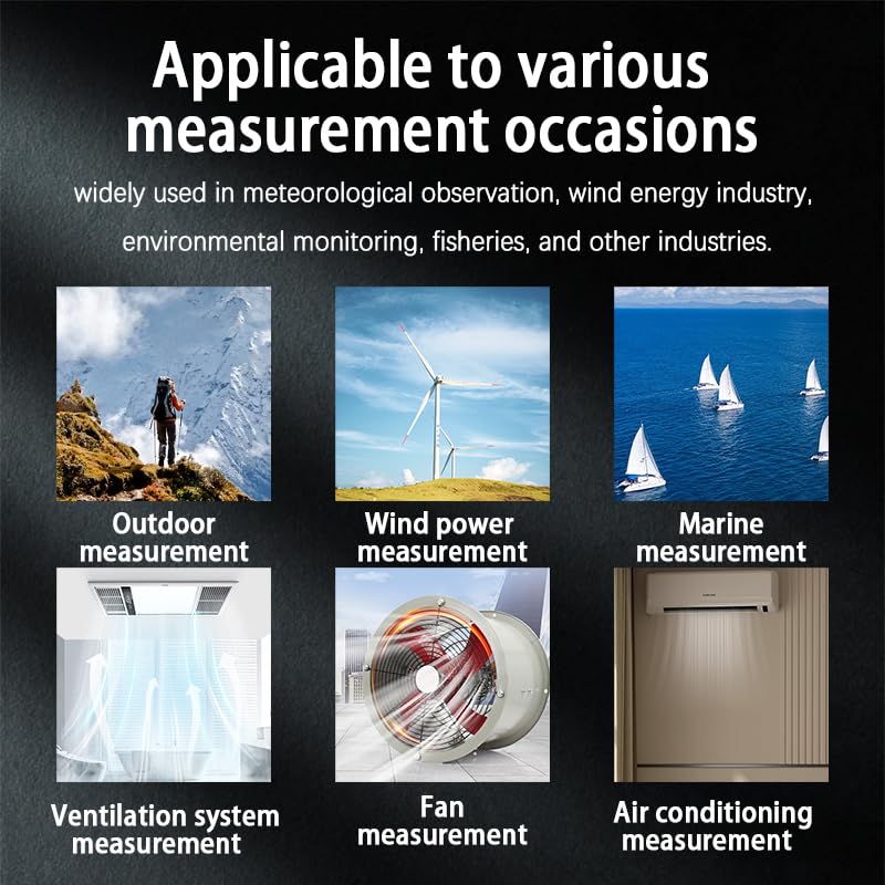 Handheld Anemometer with Temp & Humidity Sensor, 9999 Reading Data Hold, 5/s Sampling Rate, Large Backlit, 0-12 Wind Level Meter for Outdoor Sports Wind Speed Measuring