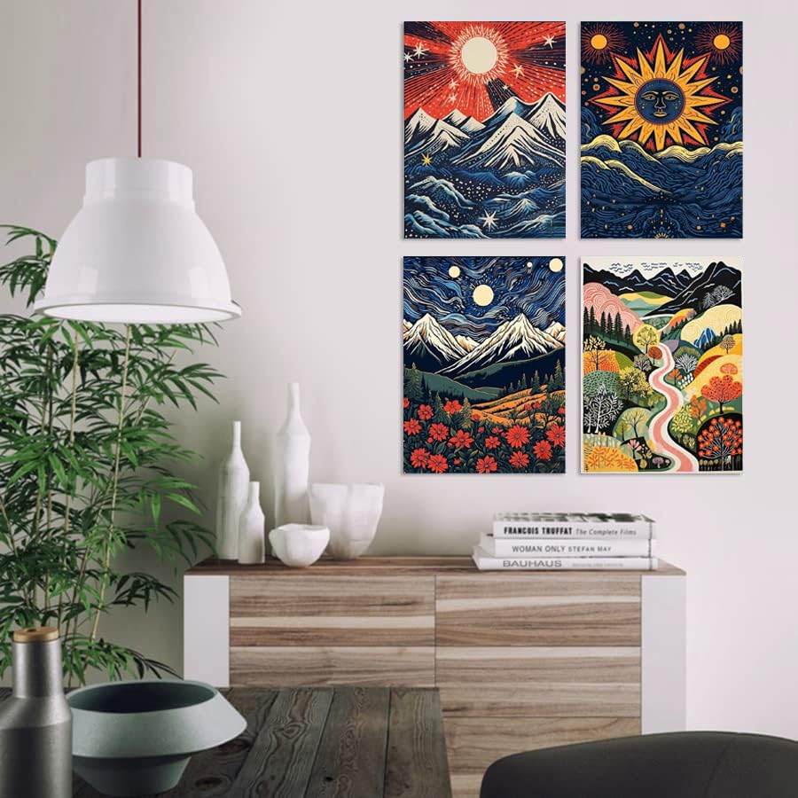 DOTSOPS 4 Pack Landscape Abstract Round Diamond Painting Kits for Adults - color: Landscape Abstract1