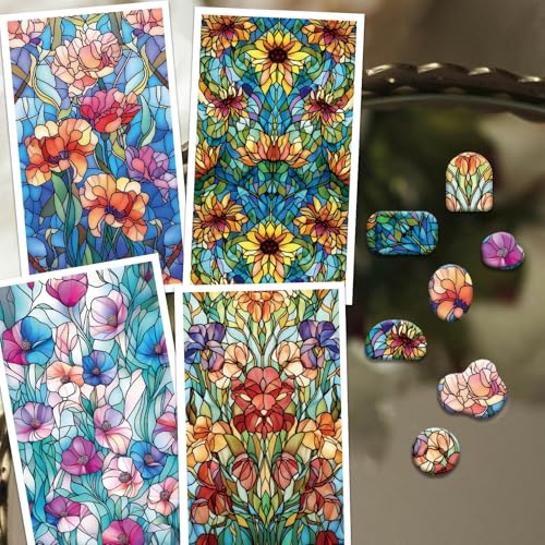 OLYCRAFT 24Pcs 4 Styles Stained Glass Clay Transfer Paper for Polymer - style: Stained glass