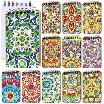 Fuyoooo 12 Pcs Mandala Diamond Art Notebook for Adults, 4.72 x 2.83 Inch - style: Mandala