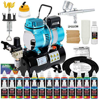Master Airbrush Cool Runner II Deluxe Airbrush System Kit, 24 Acrylic Paint