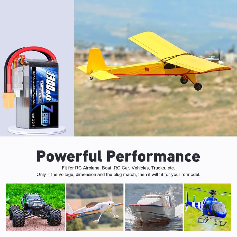 Zeee 11.1V 120C 1300mAh 3S RC Lipo Battery Graphene Battery with XT60 Plug for FPV Racing Drone Quadcopter Helicopter Airplane RC Boat RC Car RC Models(2 Pack)